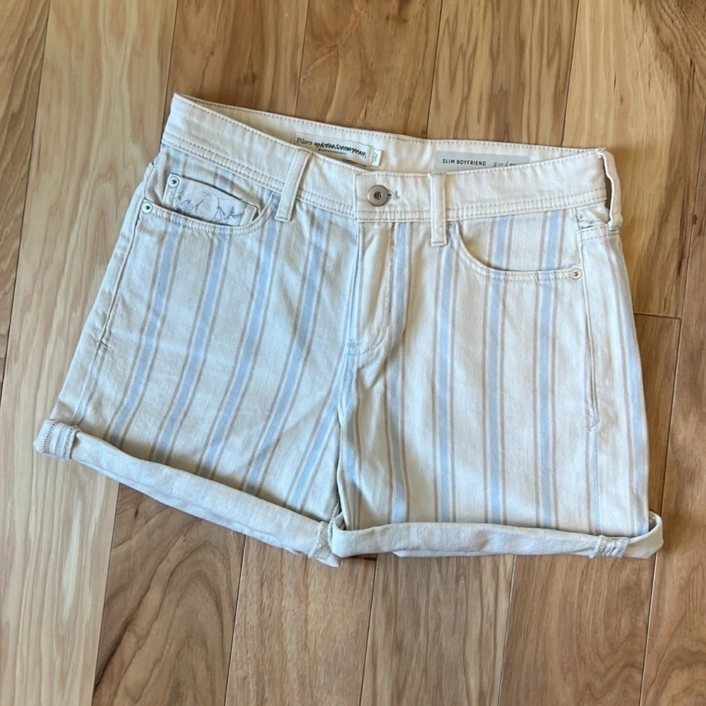 Anthropologie Pilcro High Rise Striped Slim Boyfriend Denim Shorts Size 26 - Picture 8 of 14